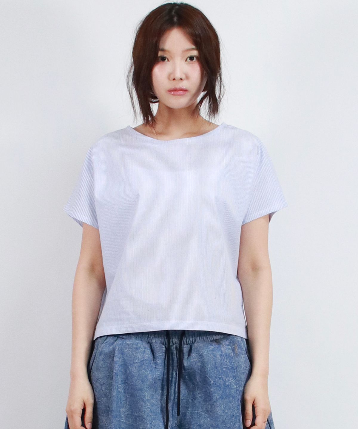드마크(DEMARC) Stripe Mini French Short Sleeve Shirt Blue