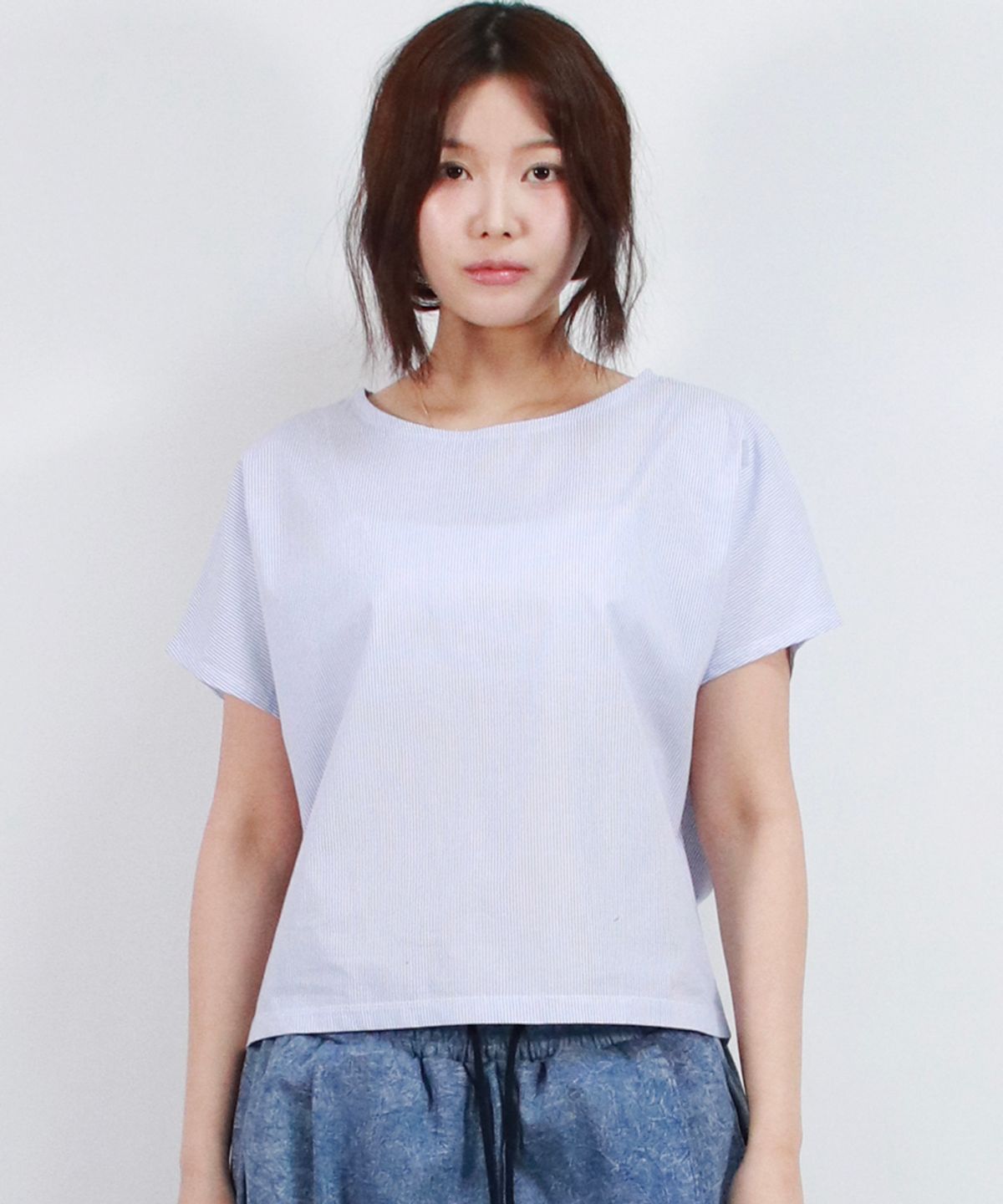드마크(DEMARC) Stripe Mini French Short Sleeve Shirt Blue