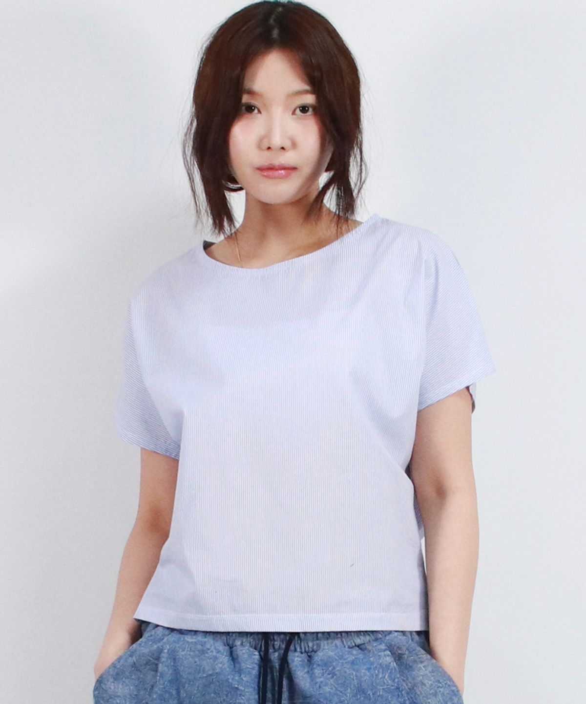 드마크(DEMARC) Stripe Mini French Short Sleeve Shirt Blue