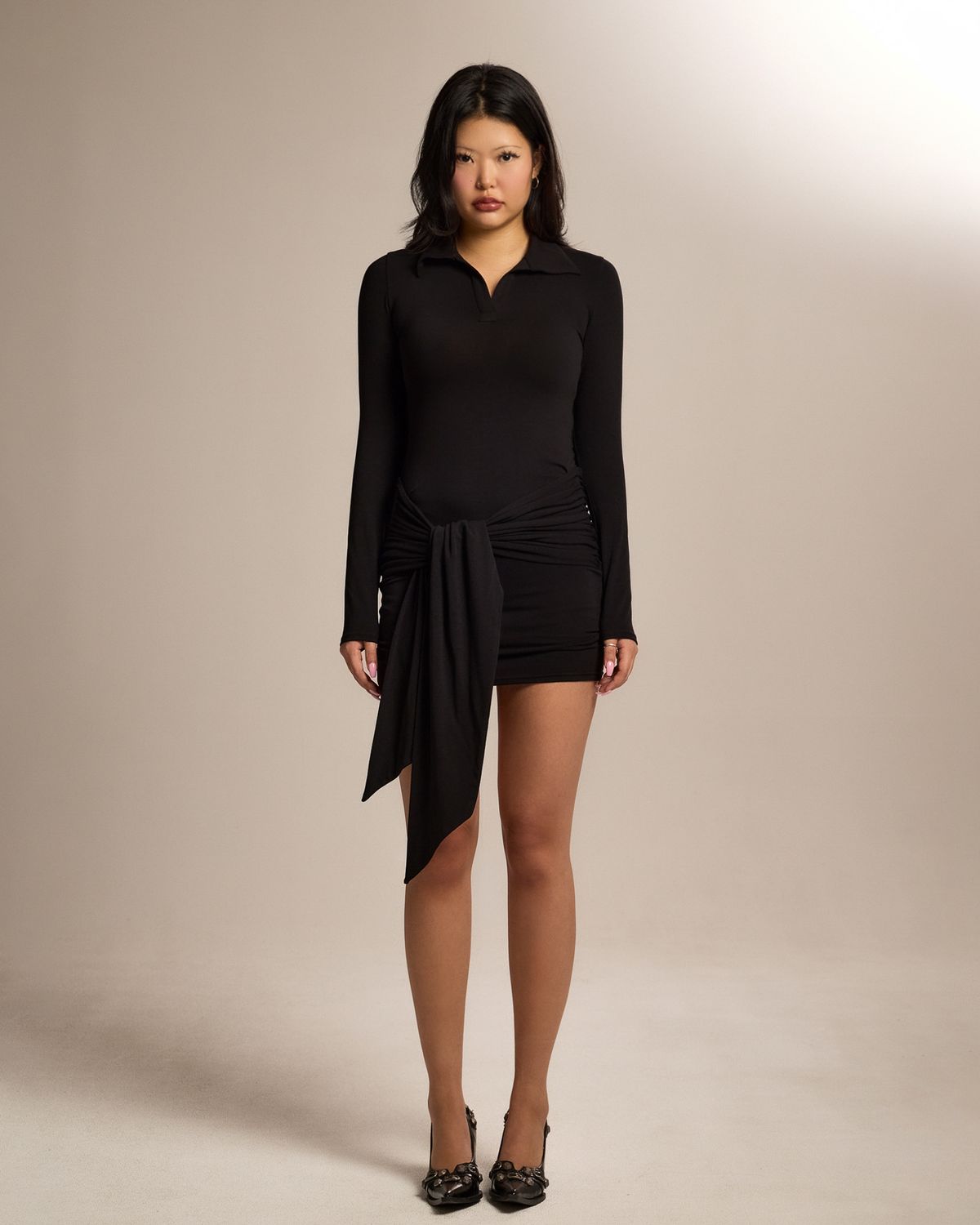 쿨시스(COOLSIS) CS HIP SHIRRING MINI DRESS-007 (BLACK)