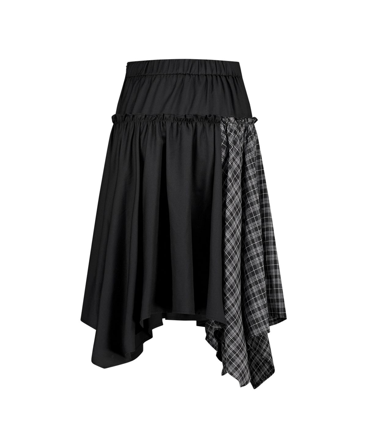 일리고(ILLIGO) 체크 배색 미디 스커트 블랙