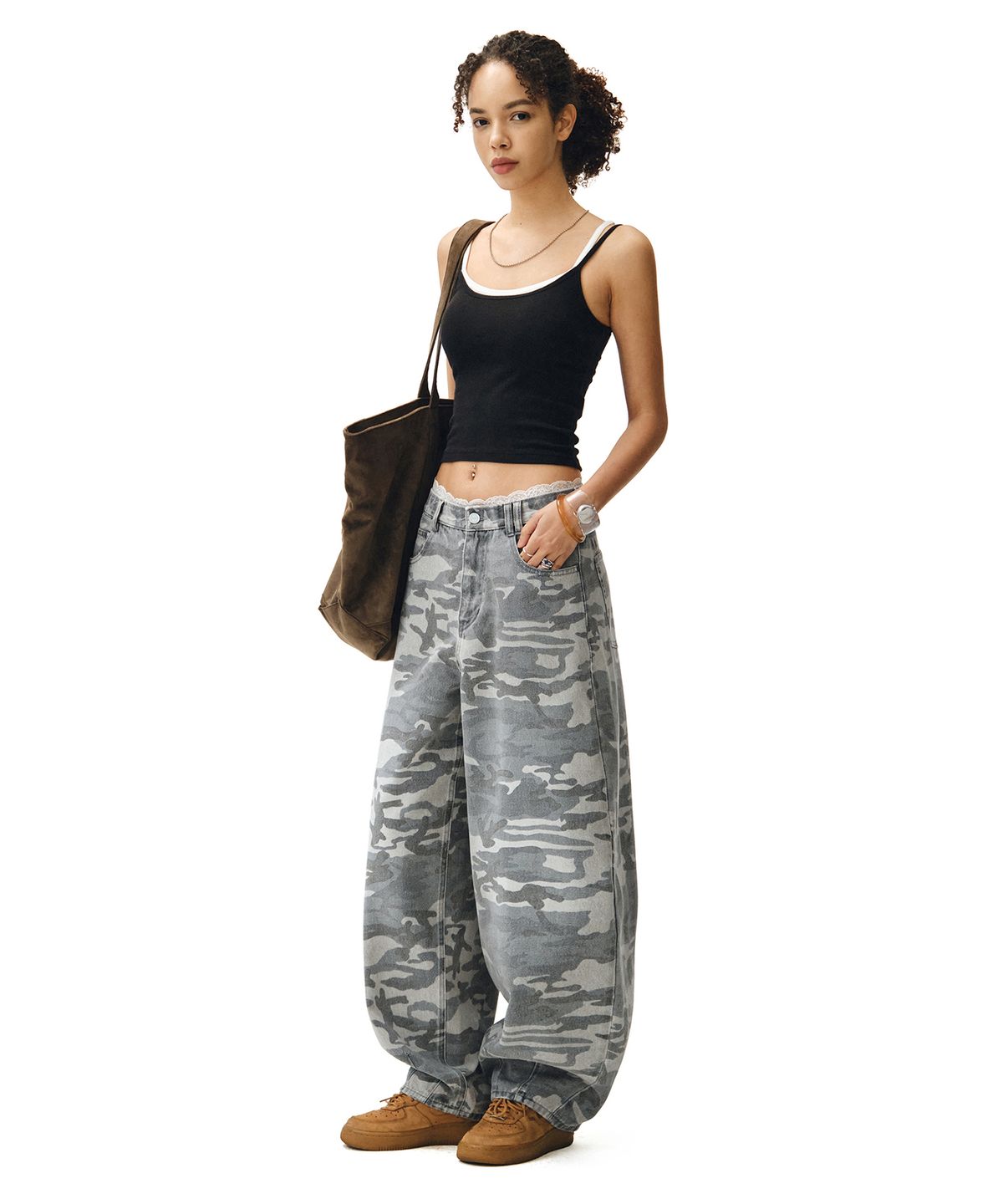 데케트 우먼(DECET WOMEN) Camouflage Barrel Jeans DCWPT020GRAY