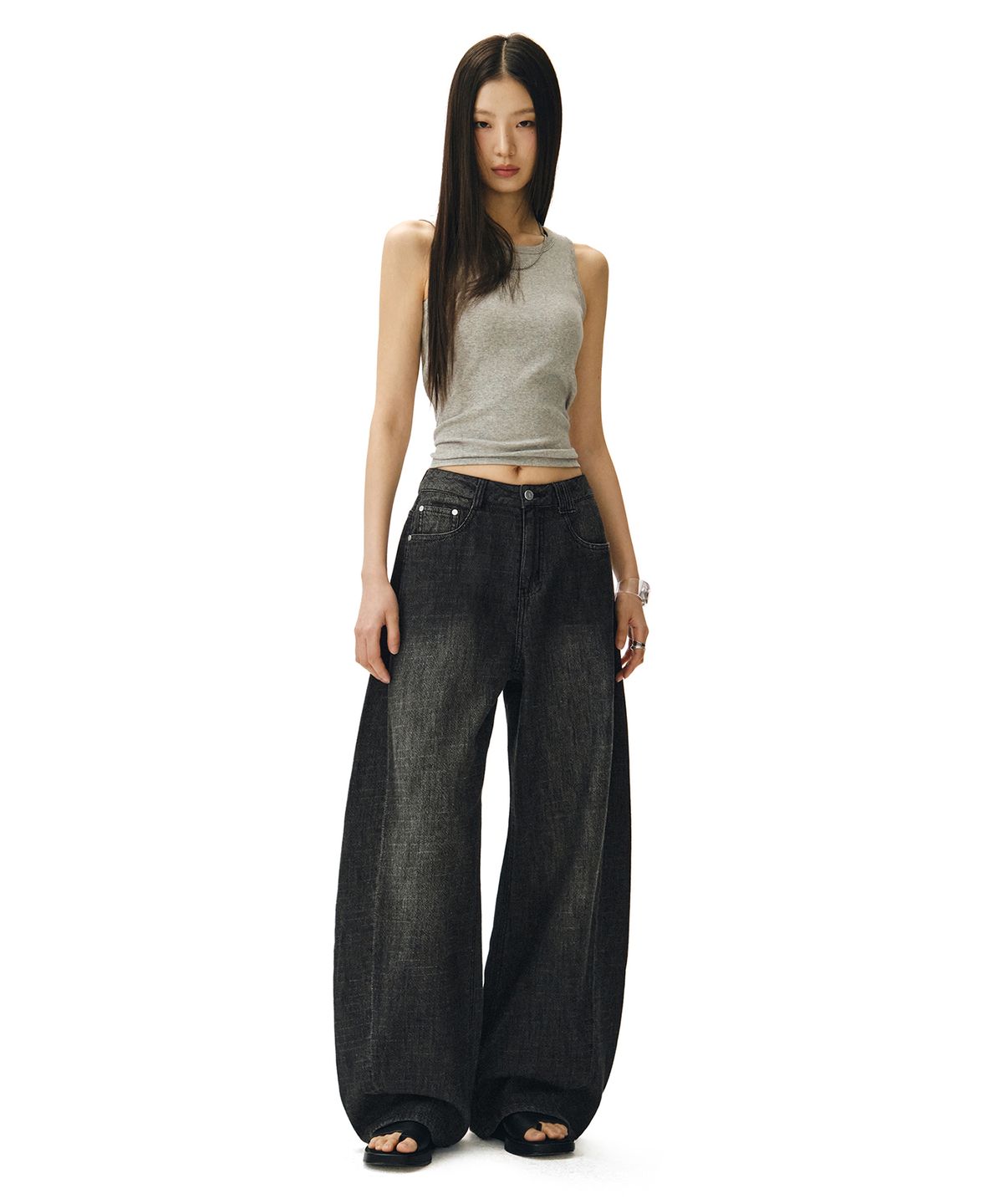데케트 우먼(DECET WOMEN) [린넨라이크]Linen Like Barrel Jeans DCWPT029BLACK
