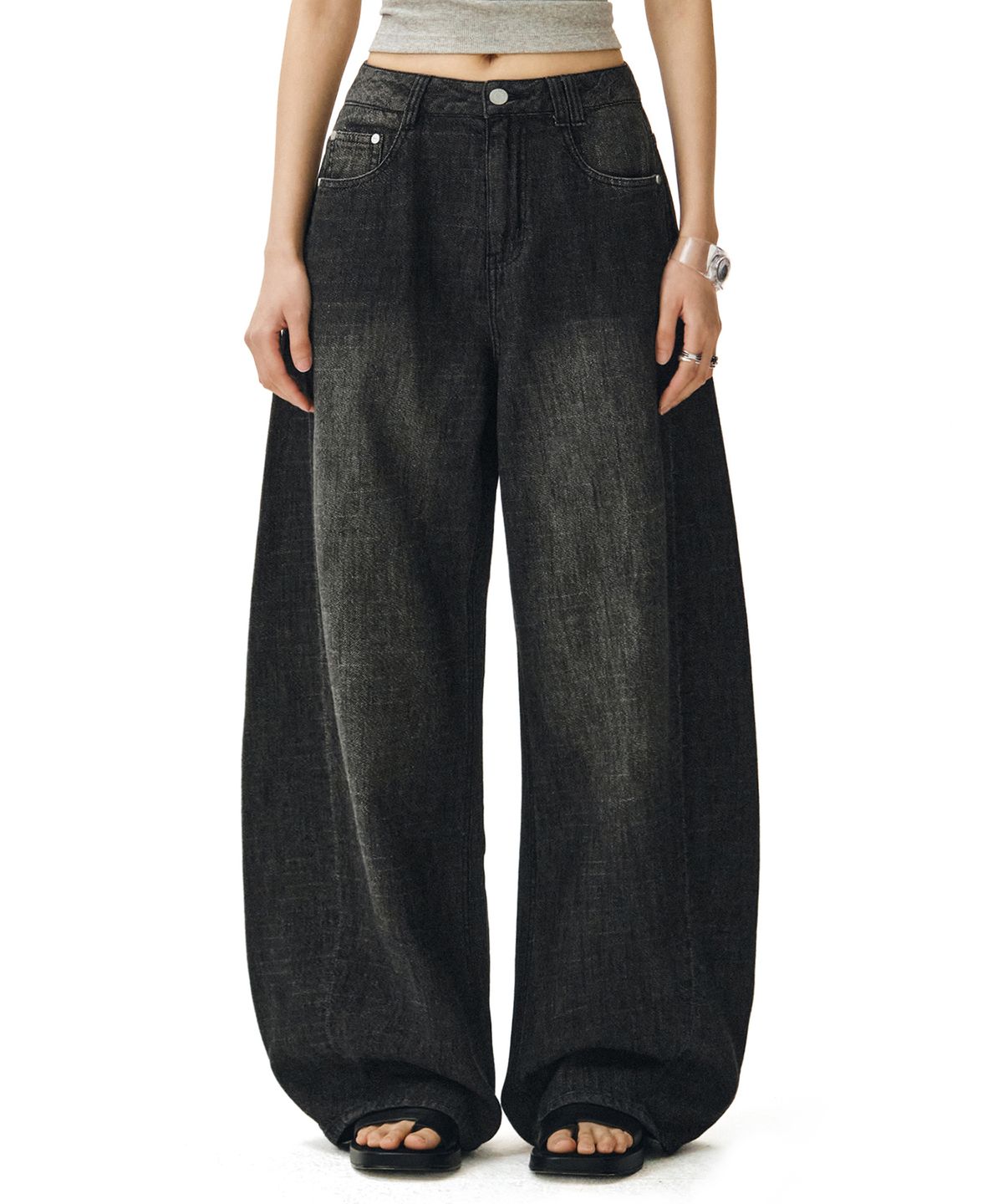 데케트 우먼(DECET WOMEN) [린넨라이크]Linen Like Barrel Jeans DCWPT029BLACK