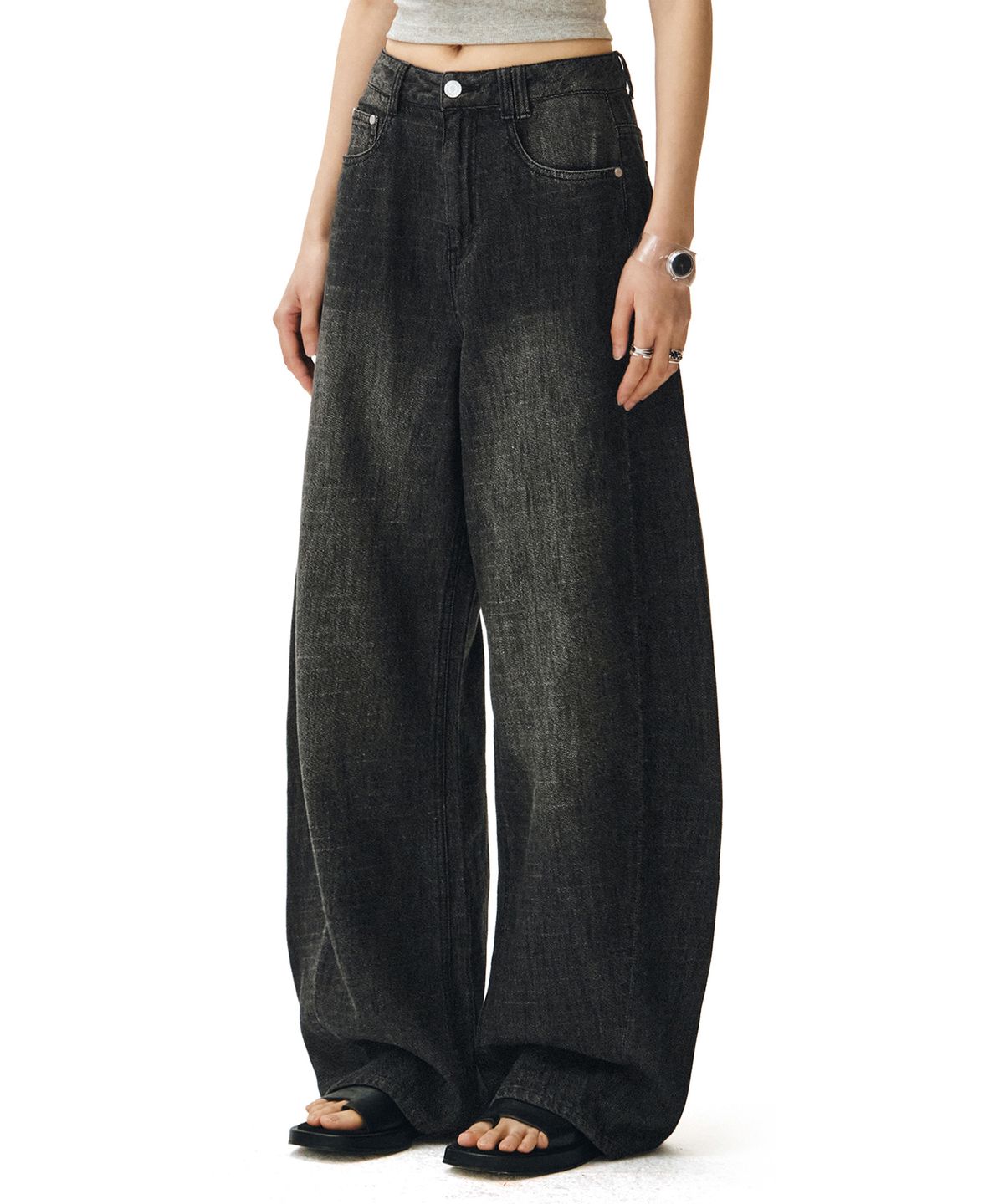 데케트 우먼(DECET WOMEN) [린넨라이크]Linen Like Barrel Jeans DCWPT029BLACK