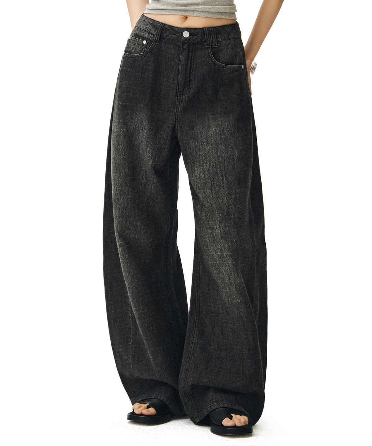 데케트 우먼(DECET WOMEN) [린넨라이크]Linen Like Barrel Jeans DCWPT029BLACK