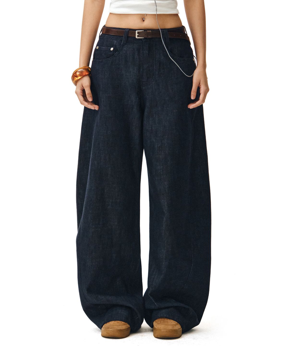데케트 우먼(DECET WOMEN) [린넨라이크]Linen Like Barrel Jeans DCWPT029CPINDIGO