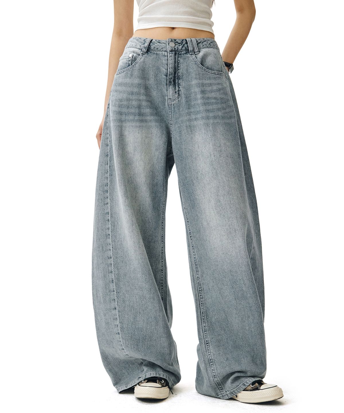 데케트 우먼(DECET WOMEN) [린넨라이크]Linen Like Barrel Jeans DCWPT029LIGHTBLUE