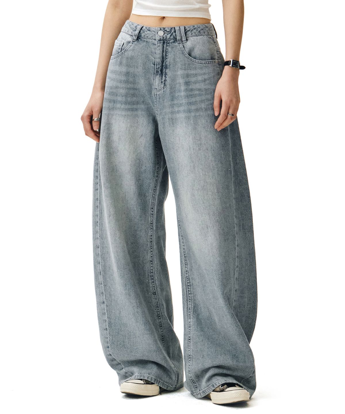 데케트 우먼(DECET WOMEN) [린넨라이크]Linen Like Barrel Jeans DCWPT029LIGHTBLUE