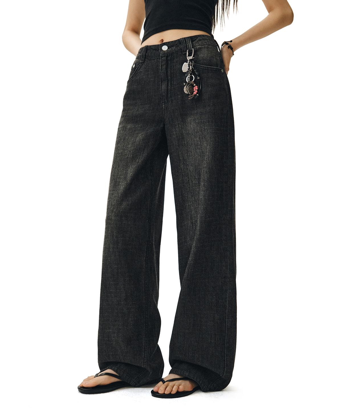 데케트 우먼(DECET WOMEN) [린넨라이크]Linen Like Wide Jeans DCWPT028BLACK