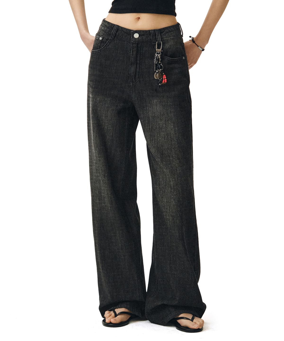 데케트 우먼(DECET WOMEN) [린넨라이크]Linen Like Wide Jeans DCWPT028BLACK