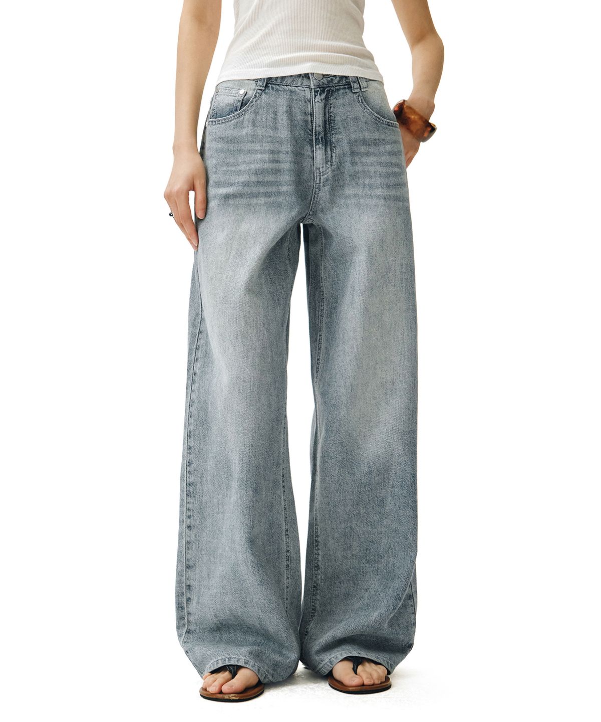 데케트 우먼(DECET WOMEN) [린넨라이크]Linen Like Wide Jeans DCWPT028LIGHTBLUE