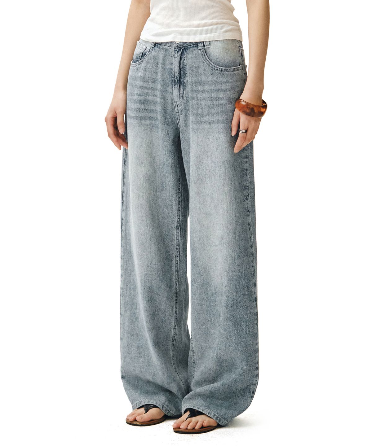 데케트 우먼(DECET WOMEN) [린넨라이크]Linen Like Wide Jeans DCWPT028LIGHTBLUE