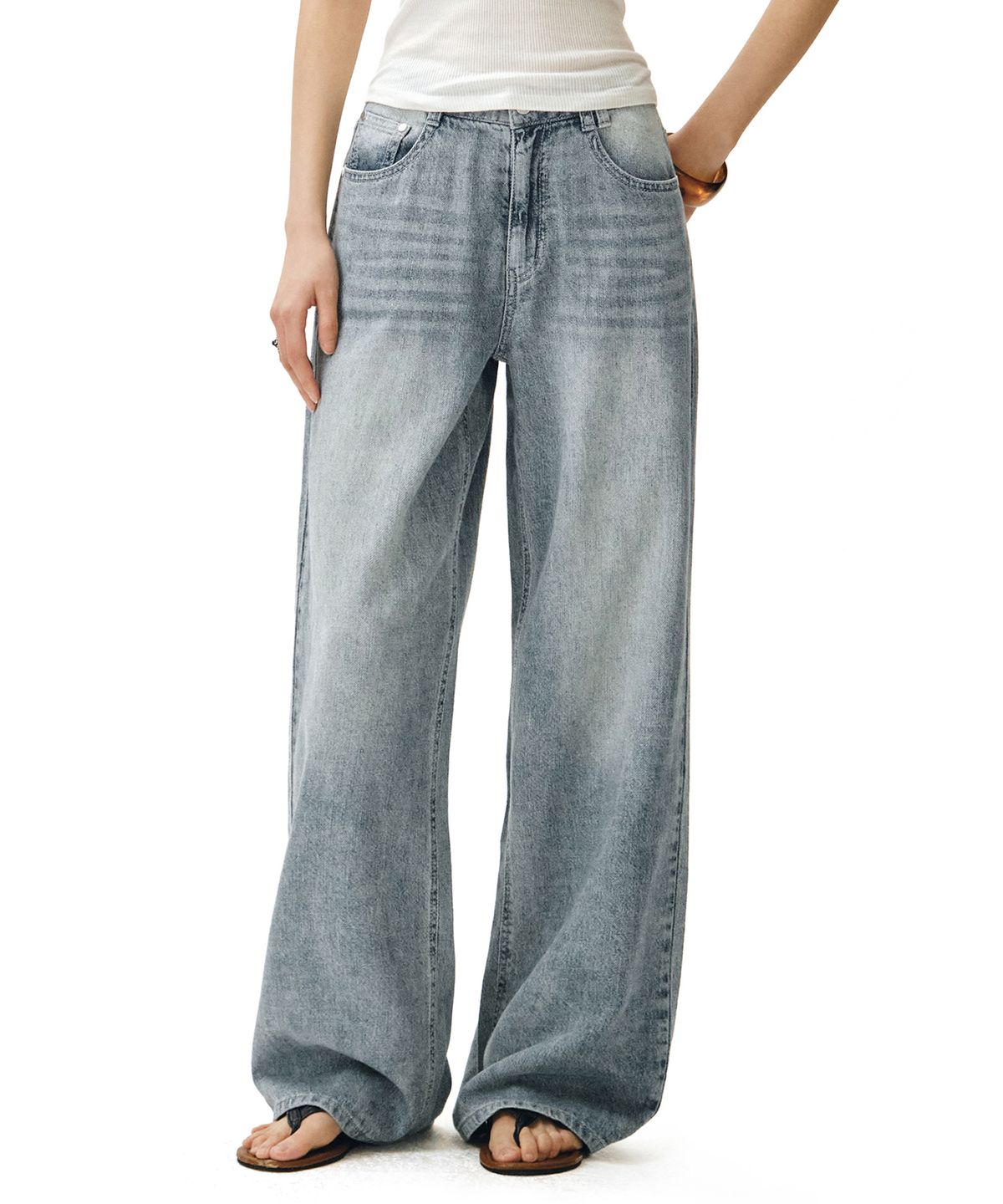 데케트 우먼(DECET WOMEN) [린넨라이크]Linen Like Wide Jeans DCWPT028LIGHTBLUE