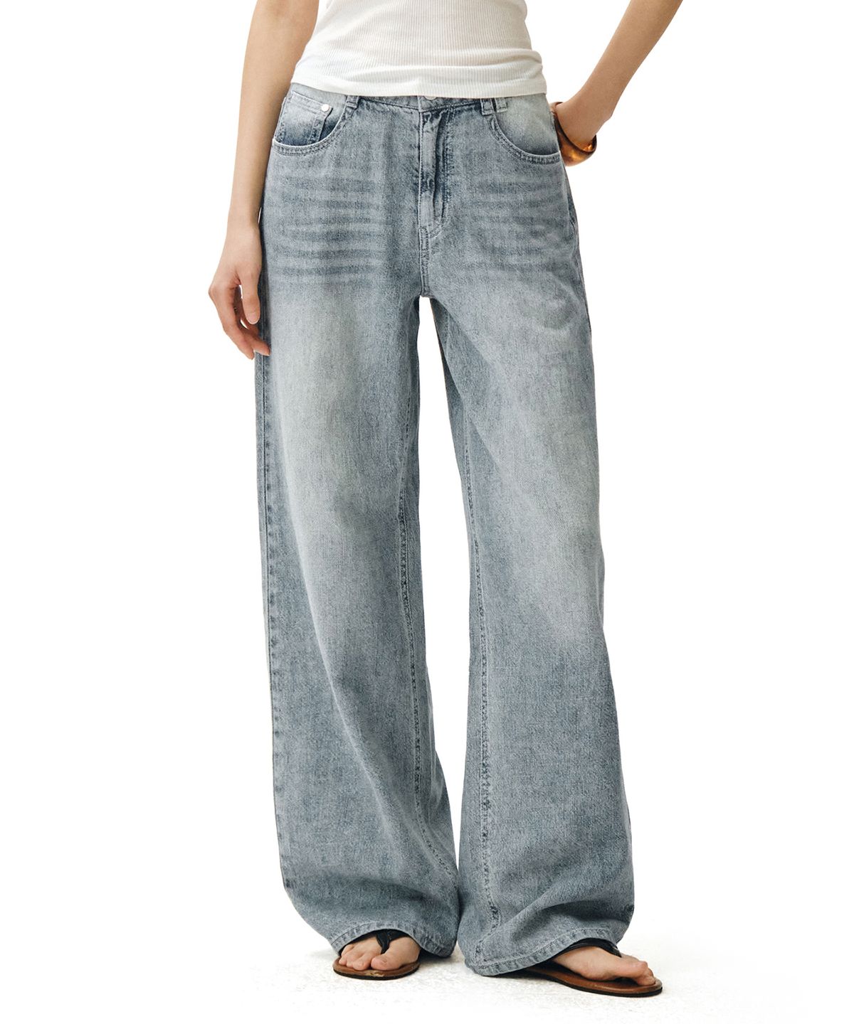 데케트 우먼(DECET WOMEN) [린넨라이크]Linen Like Wide Jeans DCWPT028LIGHTBLUE
