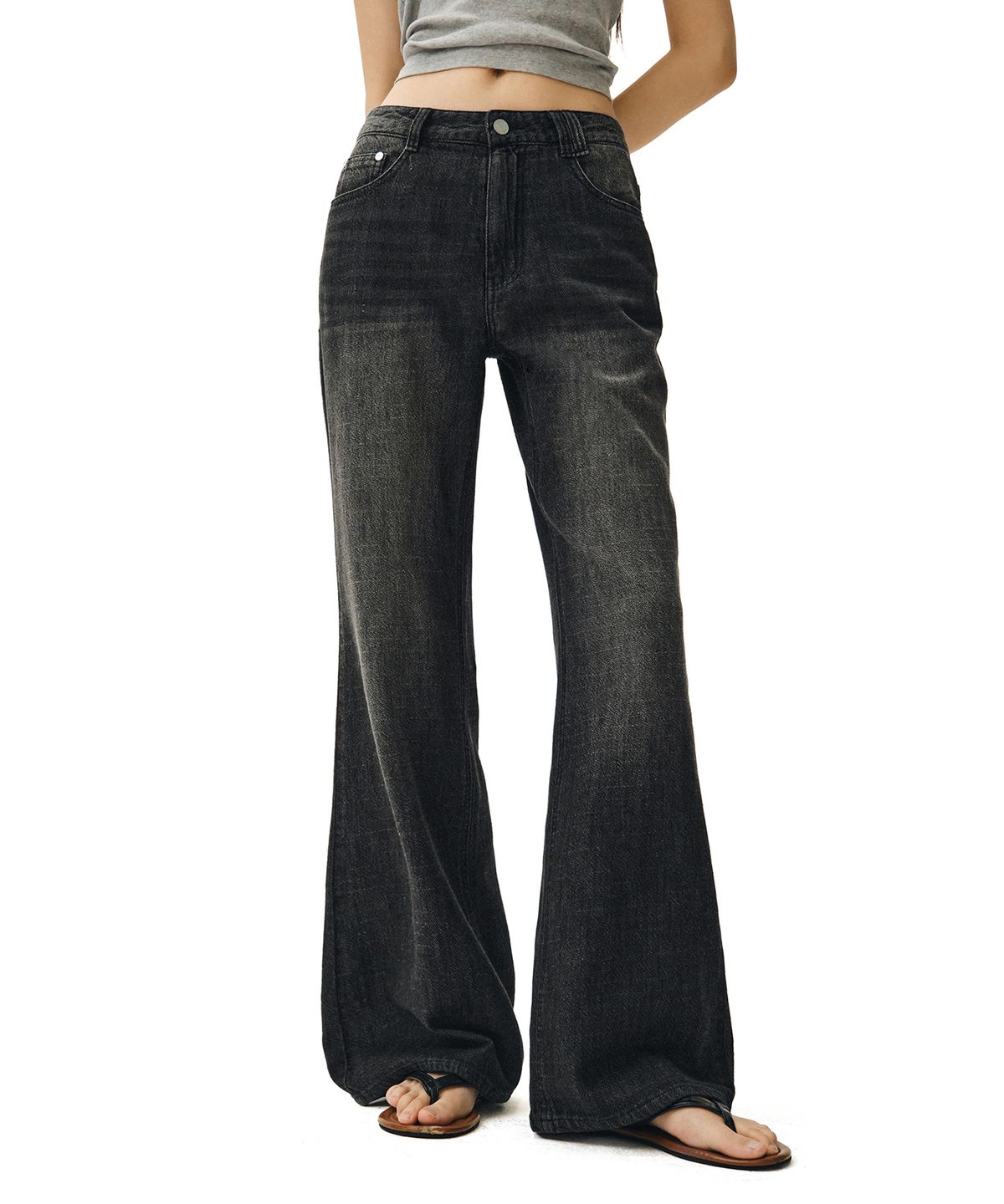 데케트 우먼(DECET WOMEN) [린넨라이크]Linen Like Semi Flared Jeans DCWPT027BLACK