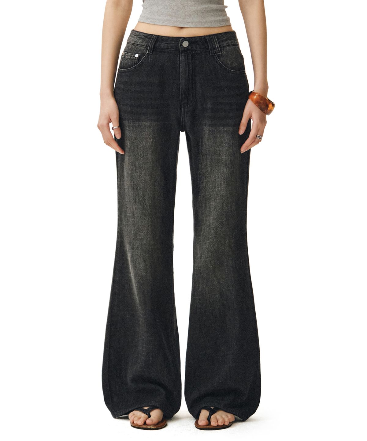데케트 우먼(DECET WOMEN) [린넨라이크]Linen Like Semi Flared Jeans DCWPT027BLACK