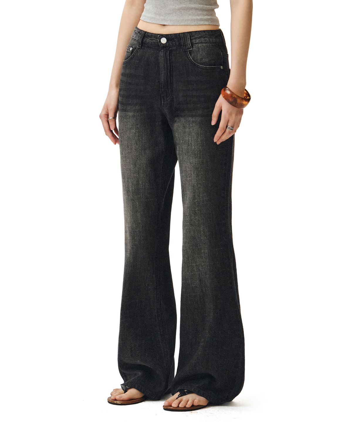 데케트 우먼(DECET WOMEN) [린넨라이크]Linen Like Semi Flared Jeans DCWPT027BLACK