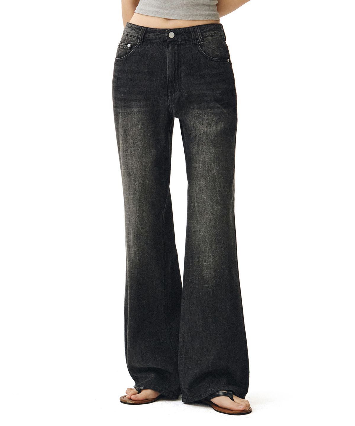 데케트 우먼(DECET WOMEN) [린넨라이크]Linen Like Semi Flared Jeans DCWPT027BLACK