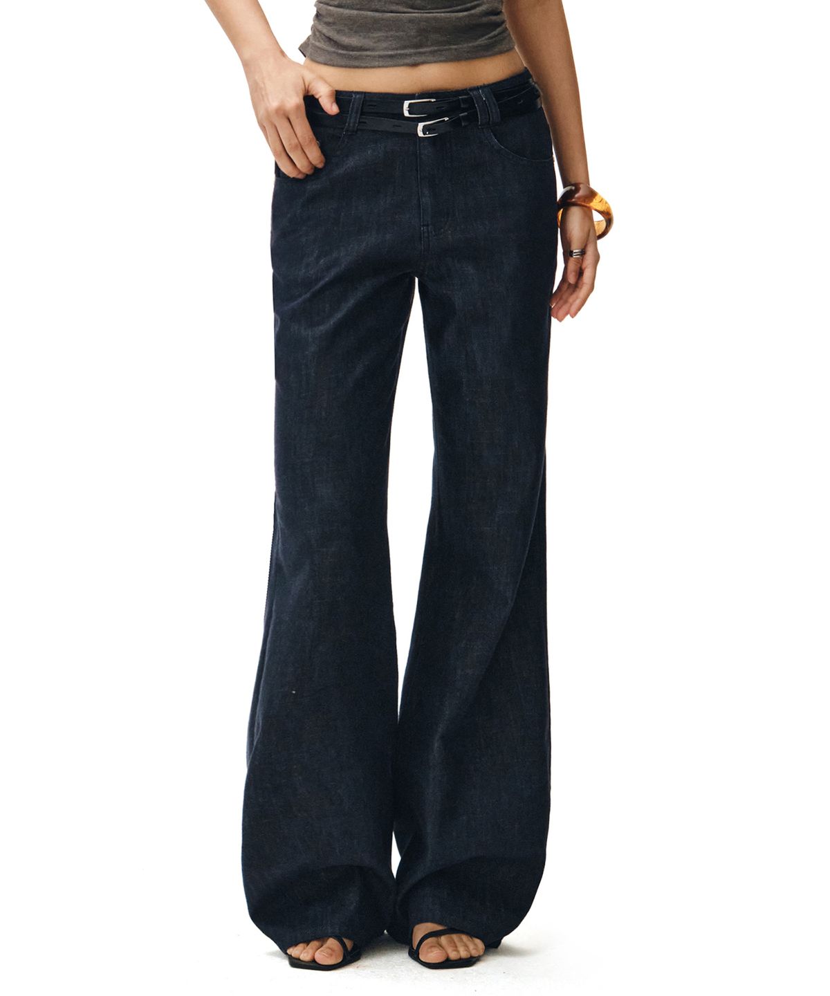 데케트 우먼(DECET WOMEN) [린넨라이크]Linen Like Semi Flared Jeans DCWPT027CPINDIGO