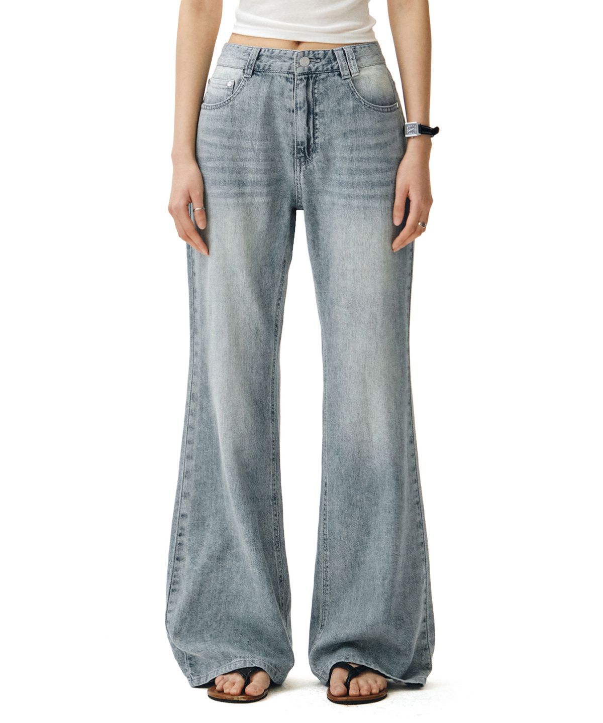 데케트 우먼(DECET WOMEN) [린넨라이크]Linen Like Semi Flared Jeans DCWPT027LIGHTBLUE