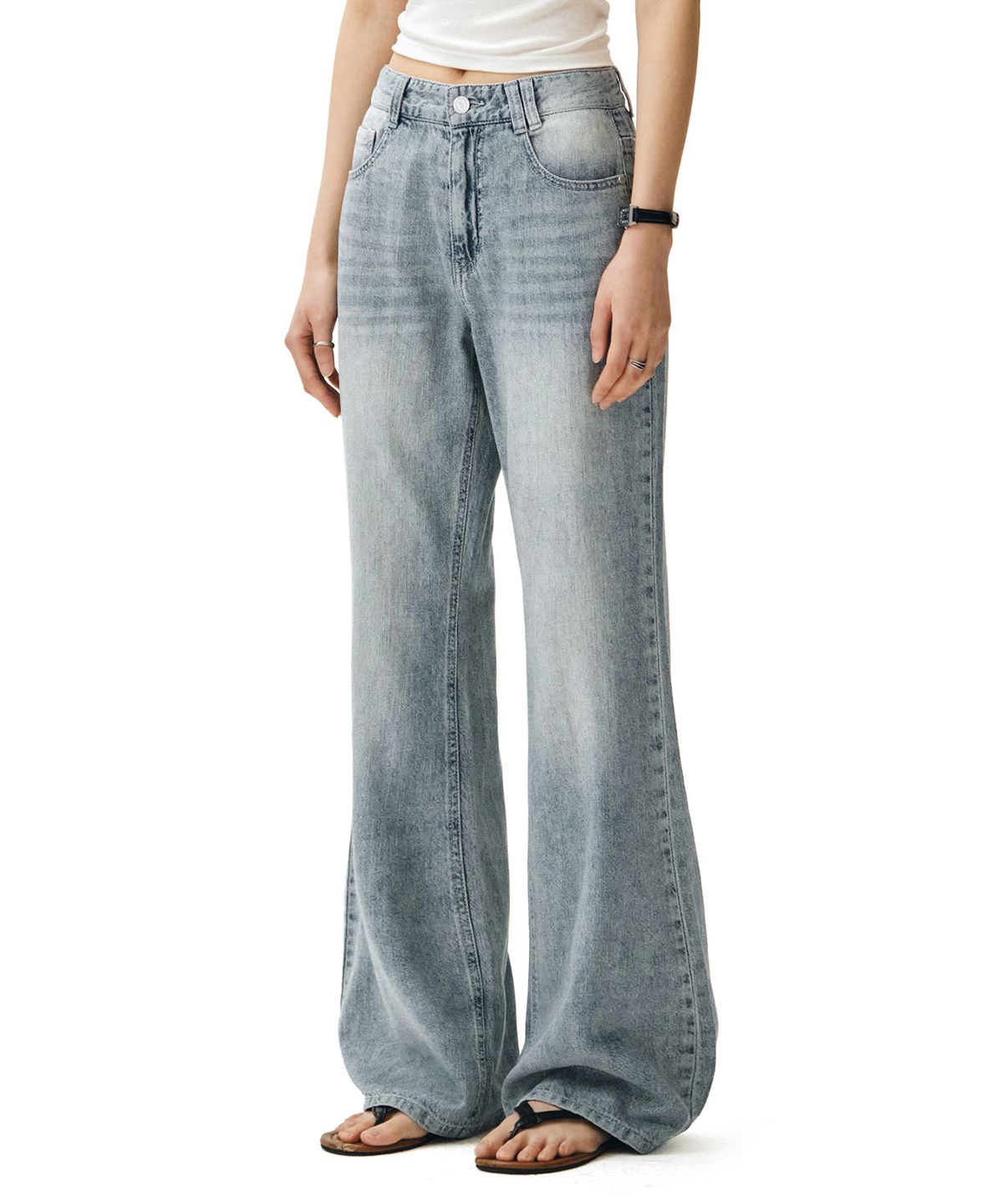 데케트 우먼(DECET WOMEN) [린넨라이크]Linen Like Semi Flared Jeans DCWPT027LIGHTBLUE