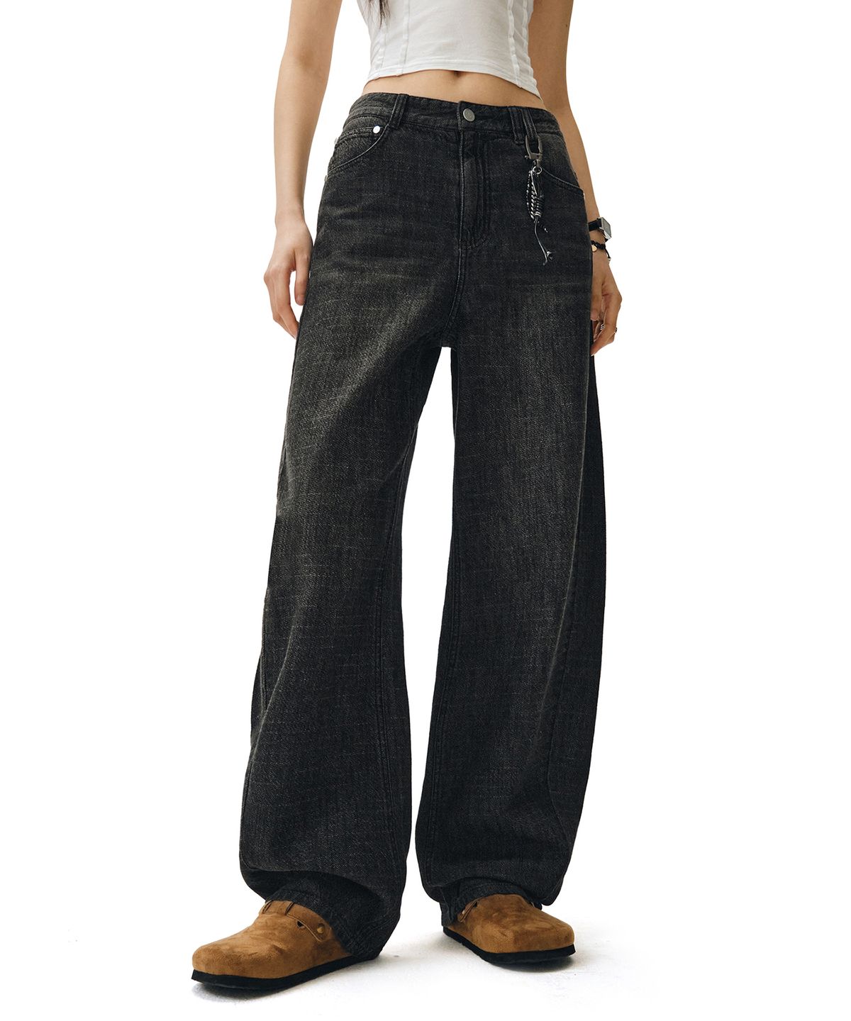 데케트 우먼(DECET WOMEN) [린넨라이크]Linen Like Curved Wide Jeans DCWPT026BLACK