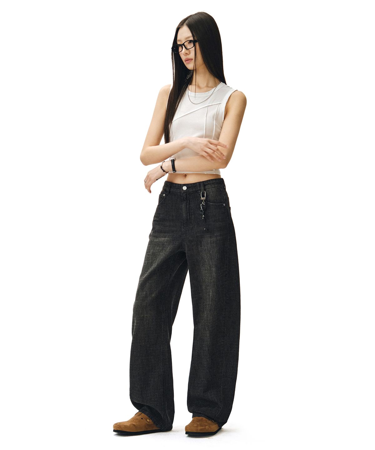 데케트 우먼(DECET WOMEN) [린넨라이크]Linen Like Curved Wide Jeans DCWPT026BLACK