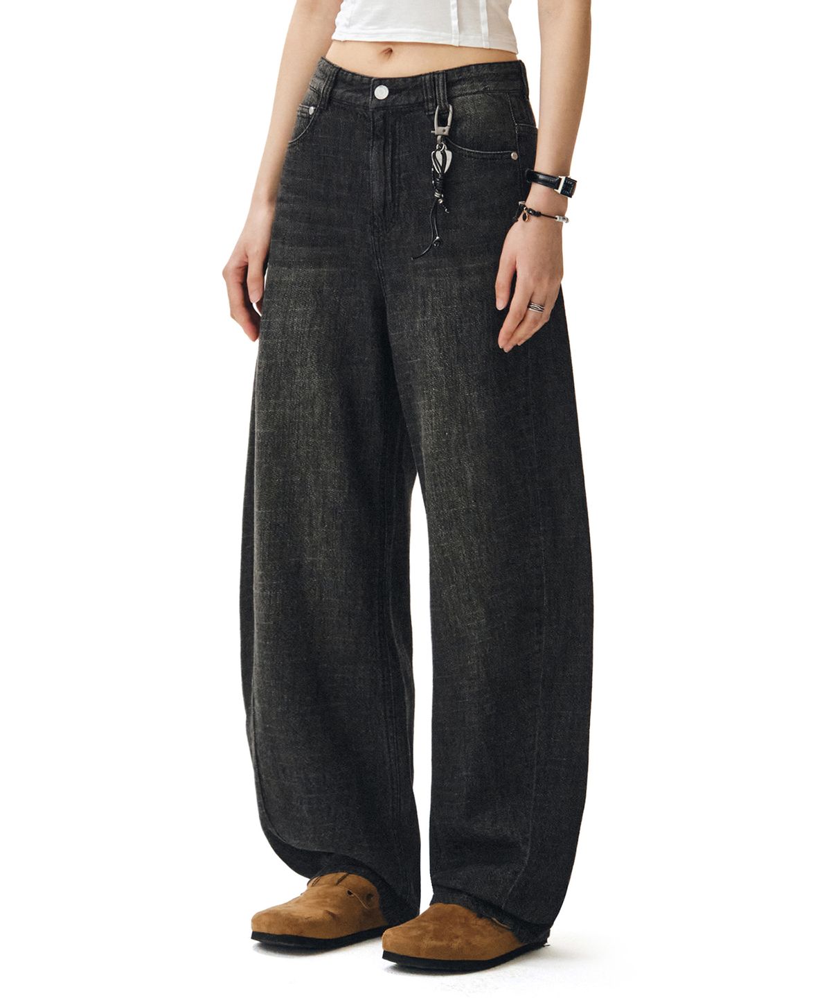 데케트 우먼(DECET WOMEN) [린넨라이크]Linen Like Curved Wide Jeans DCWPT026BLACK