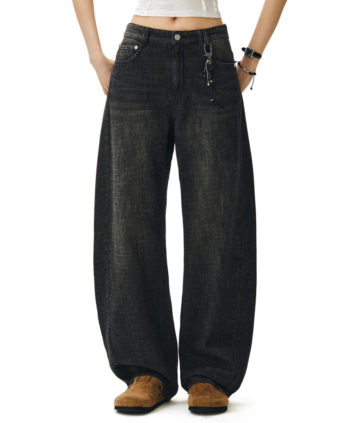 데케트 우먼(DECET WOMEN) [린넨라이크]Linen Like Curved Wide Jeans DCWPT026BLACK