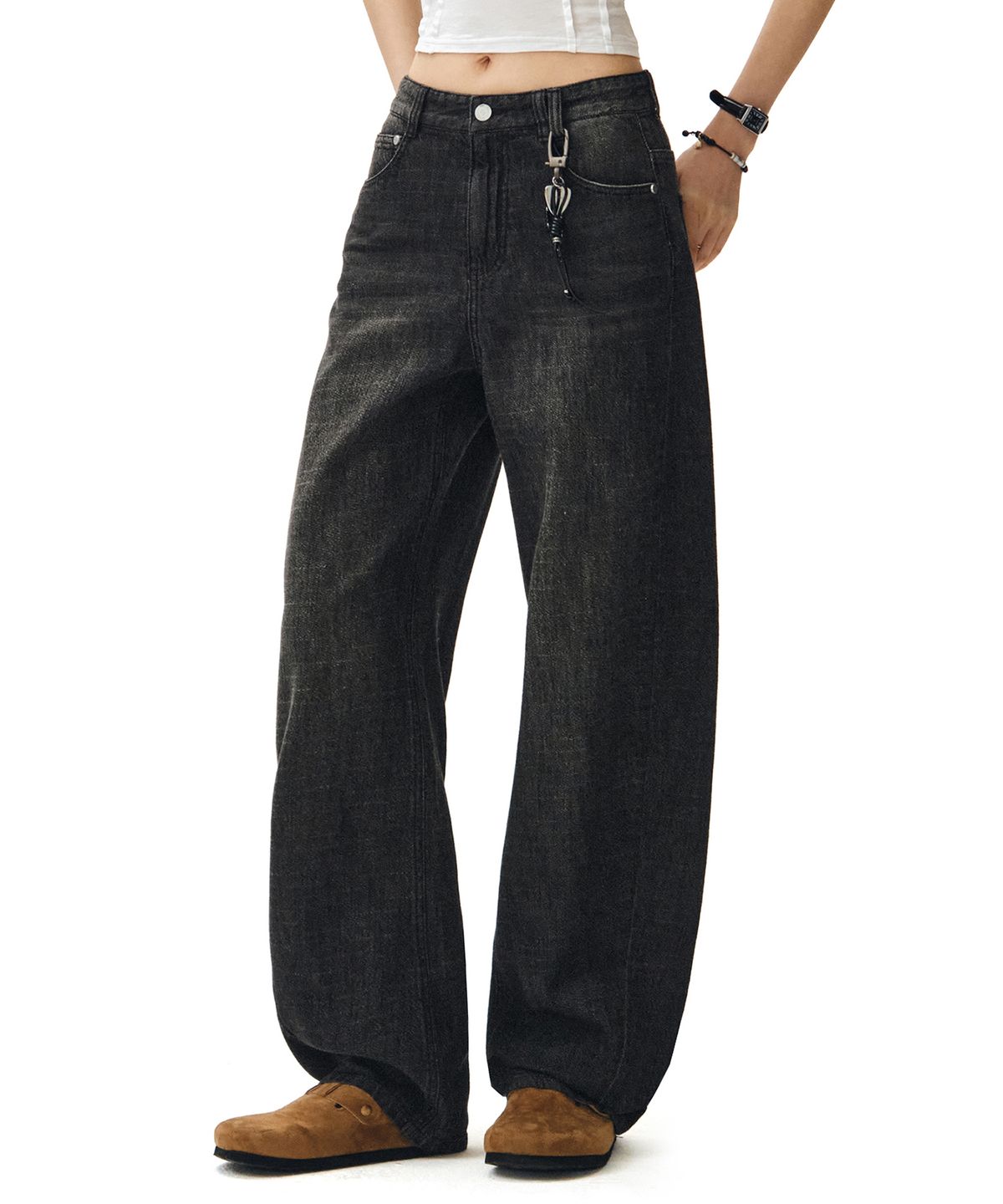 데케트 우먼(DECET WOMEN) [린넨라이크]Linen Like Curved Wide Jeans DCWPT026BLACK