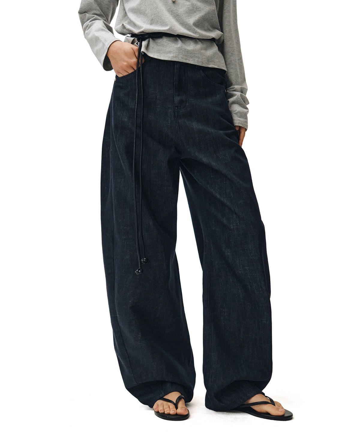 데케트 우먼(DECET WOMEN) [린넨라이크]Linen Like Curved Wide Jeans DCWPT026CPINDIGO