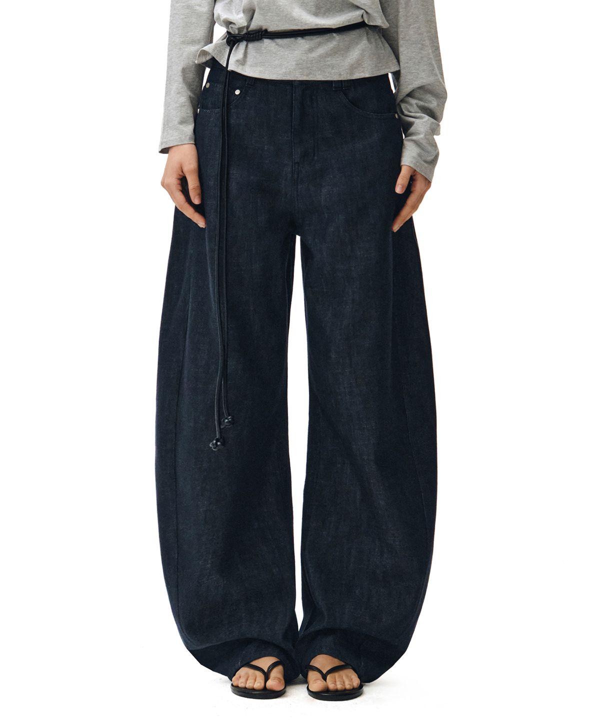 데케트 우먼(DECET WOMEN) [린넨라이크]Linen Like Curved Wide Jeans DCWPT026CPINDIGO