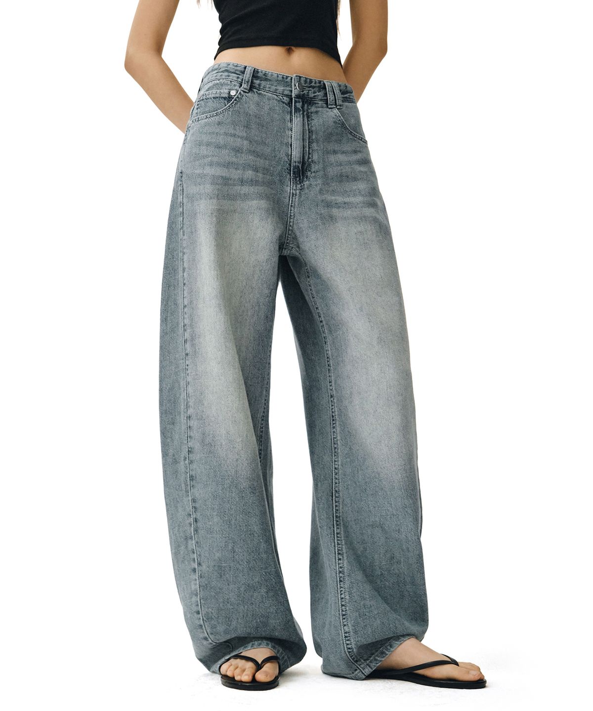 데케트 우먼(DECET WOMEN) [린넨라이크]Linen Like Curved Wide Jeans DCWPT026LIGHTBLUE