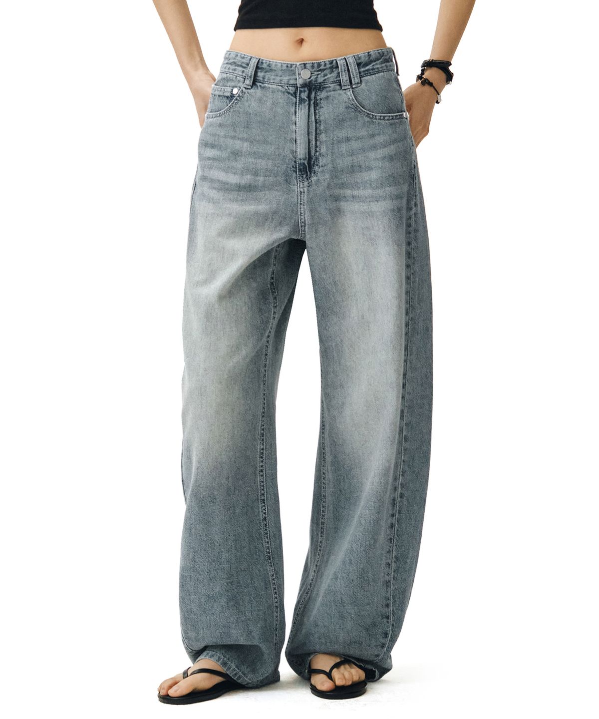 데케트 우먼(DECET WOMEN) [린넨라이크]Linen Like Curved Wide Jeans DCWPT026LIGHTBLUE