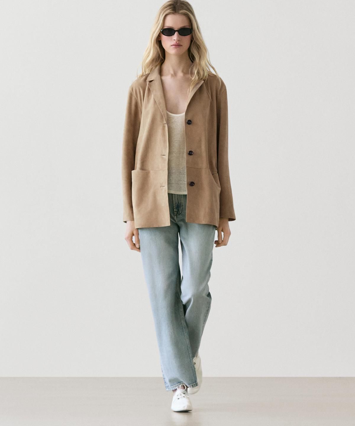 마시모두띠(MASSIMO DUTTI) 포켓 디테일 스웨이드 가죽 블레이저