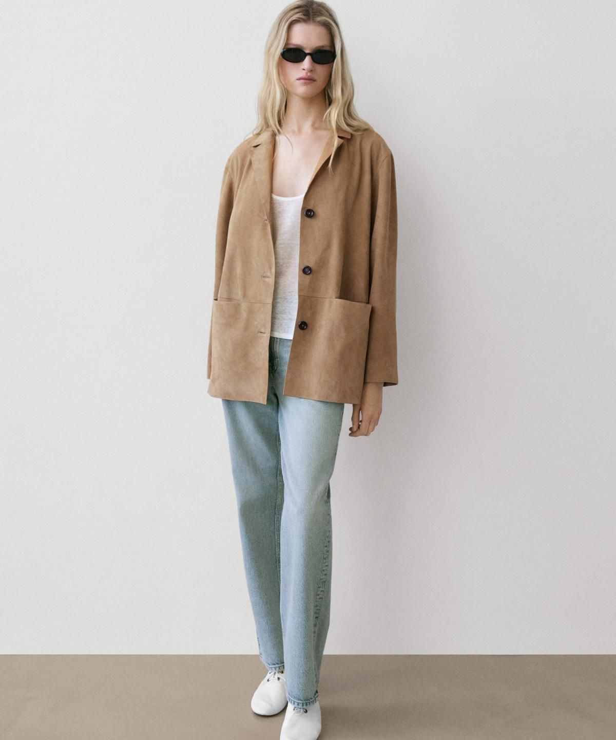 마시모두띠(MASSIMO DUTTI) 포켓 디테일 스웨이드 가죽 블레이저