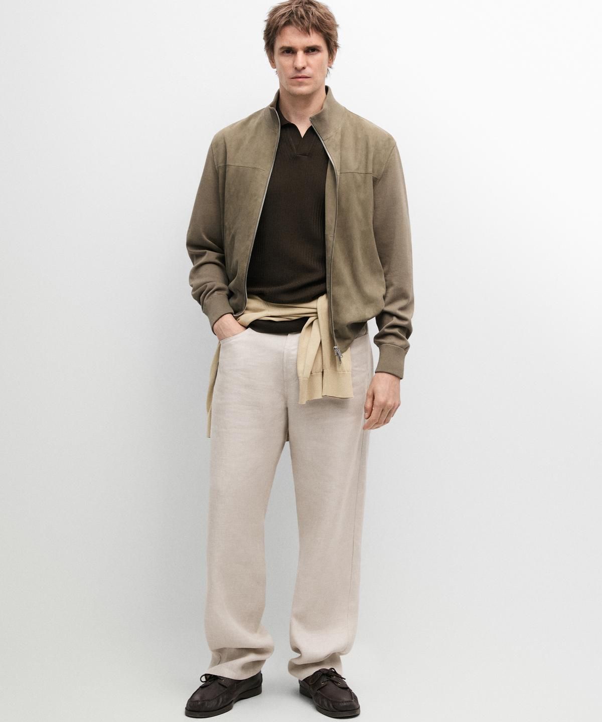 마시모두띠(MASSIMO DUTTI) 콘트라스트 니트 스웨이드 가죽 재킷