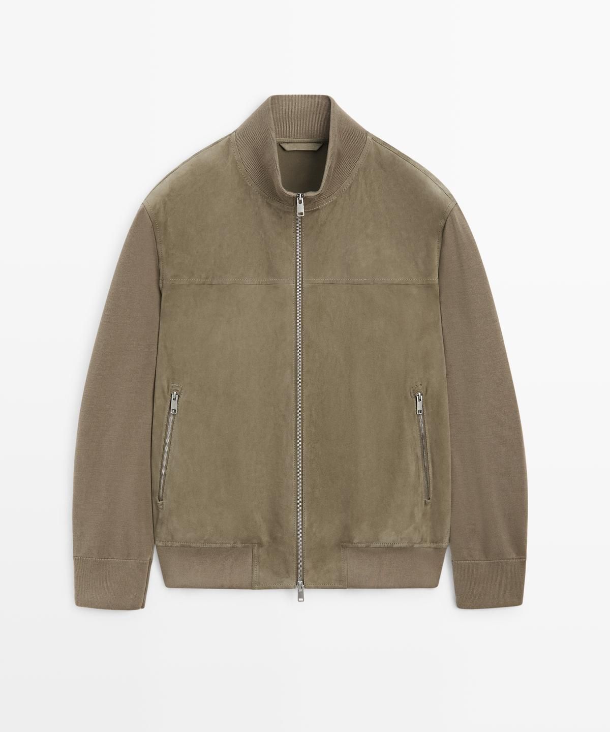 마시모두띠(MASSIMO DUTTI) 콘트라스트 니트 스웨이드 가죽 재킷