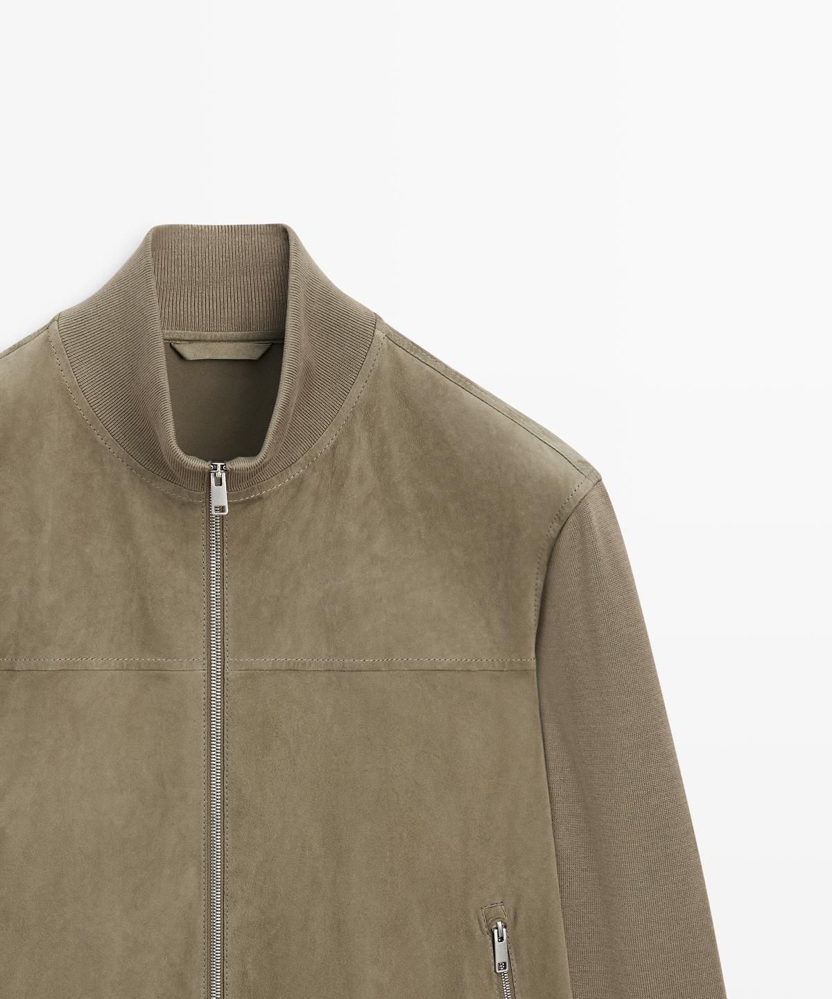 마시모두띠(MASSIMO DUTTI) 콘트라스트 니트 스웨이드 가죽 재킷