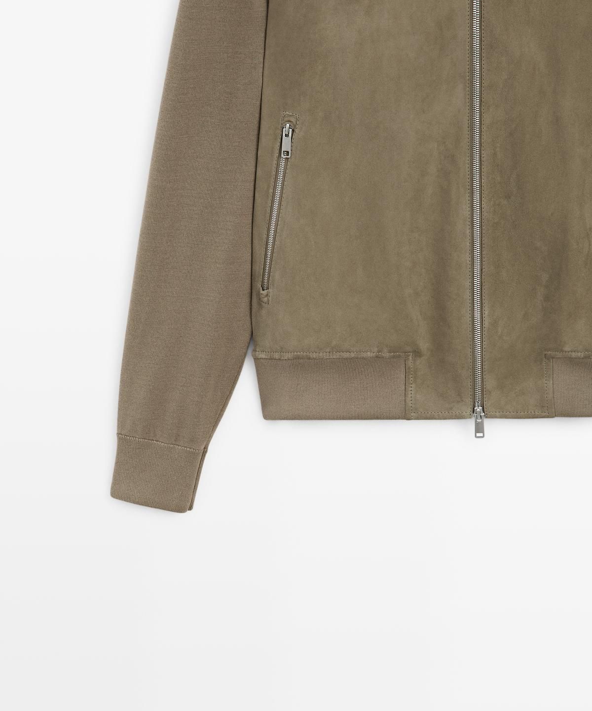마시모두띠(MASSIMO DUTTI) 콘트라스트 니트 스웨이드 가죽 재킷