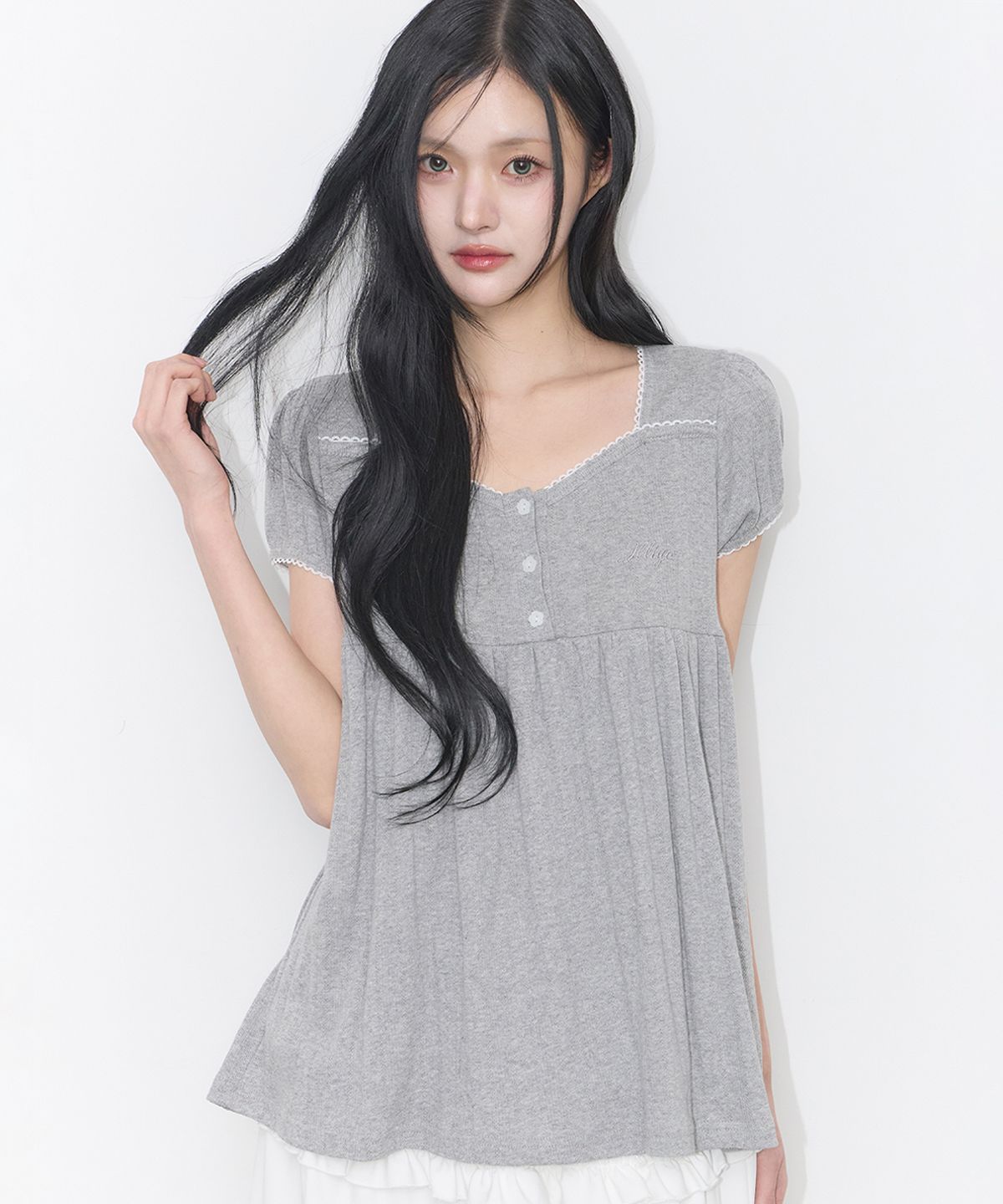 일리고(ILLIGO) 플레어 셔링 탑 멜란지