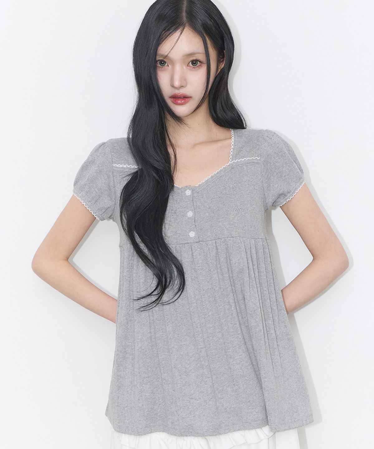 일리고(ILLIGO) 플레어 셔링 탑 멜란지