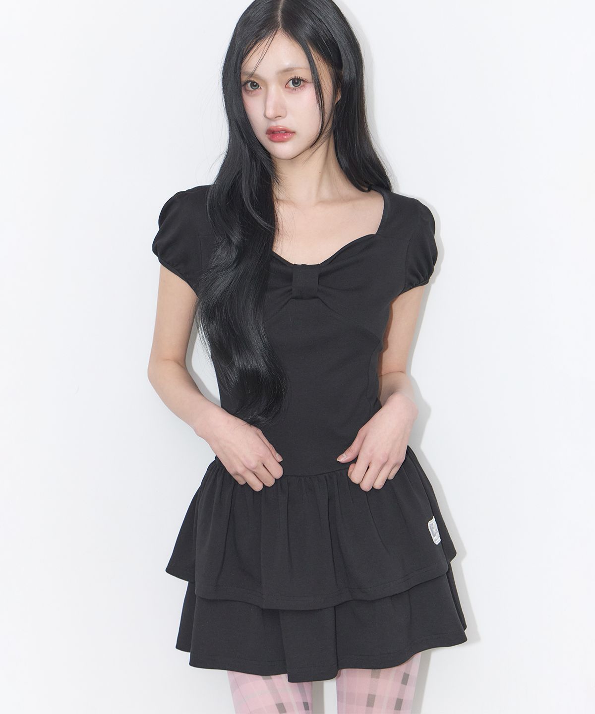 일리고(ILLIGO) 보우 플레어 미니 원피스 블랙
