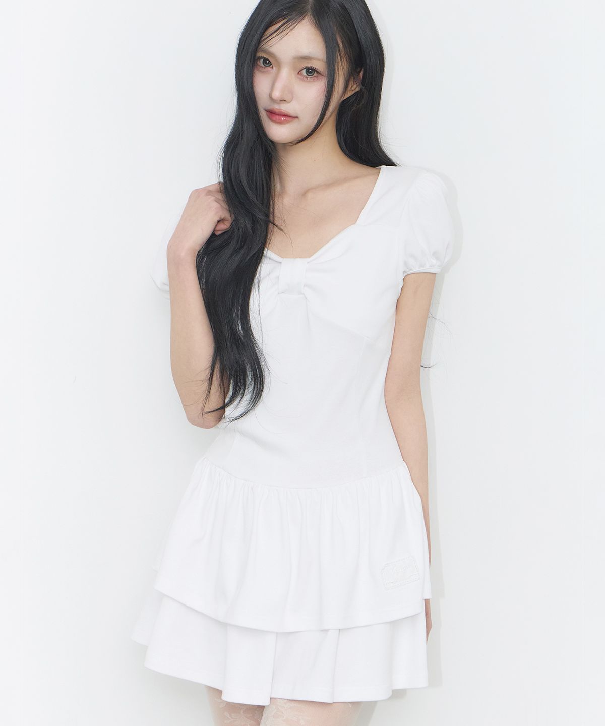 일리고(ILLIGO) 보우 플레어 미니 원피스 화이트