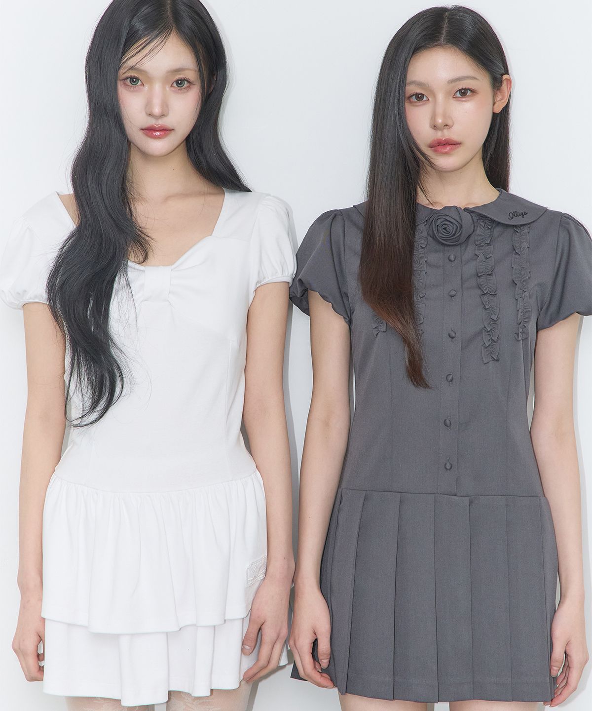 일리고(ILLIGO) 로즈 플리츠 미니 원피스 차콜