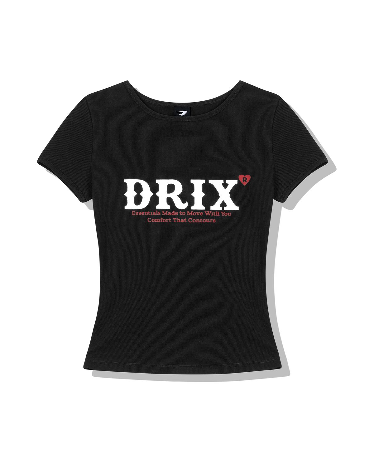드릭스(DRIX) 우먼스 그래픽 피그먼트 립브드 숏 슬리브_블랙