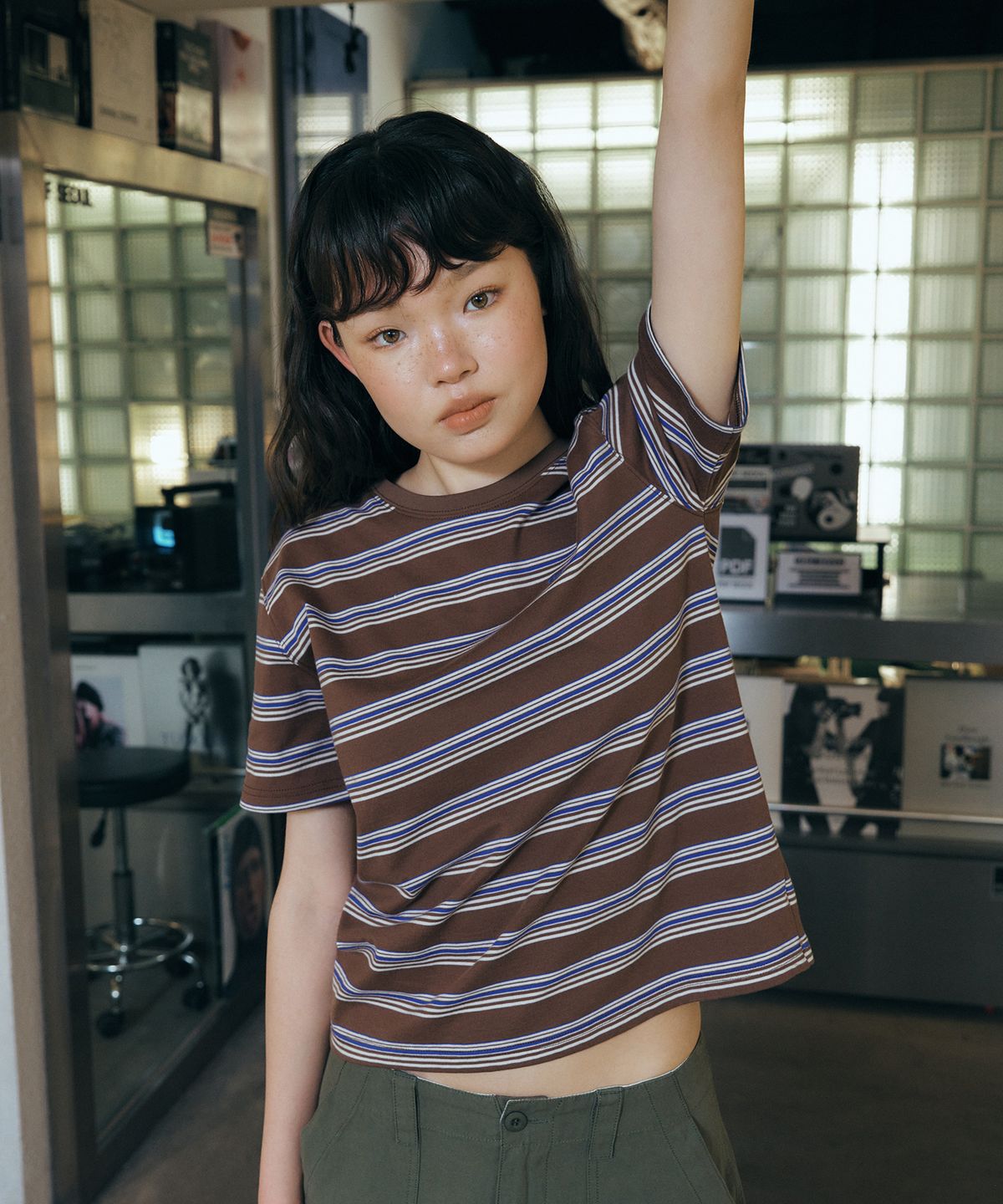 그린버터(GREENBUTTER) Cotton Stripe Tee (Brown)