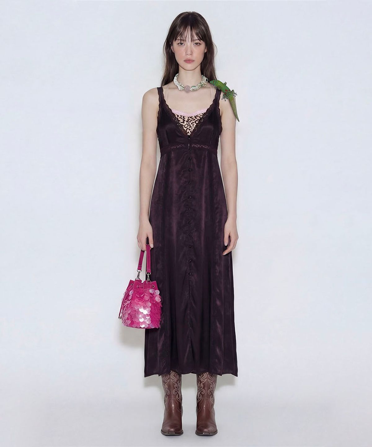 루루서울(LOULOUSEOUL) MOONLIT DRESS (DARK BROWN)