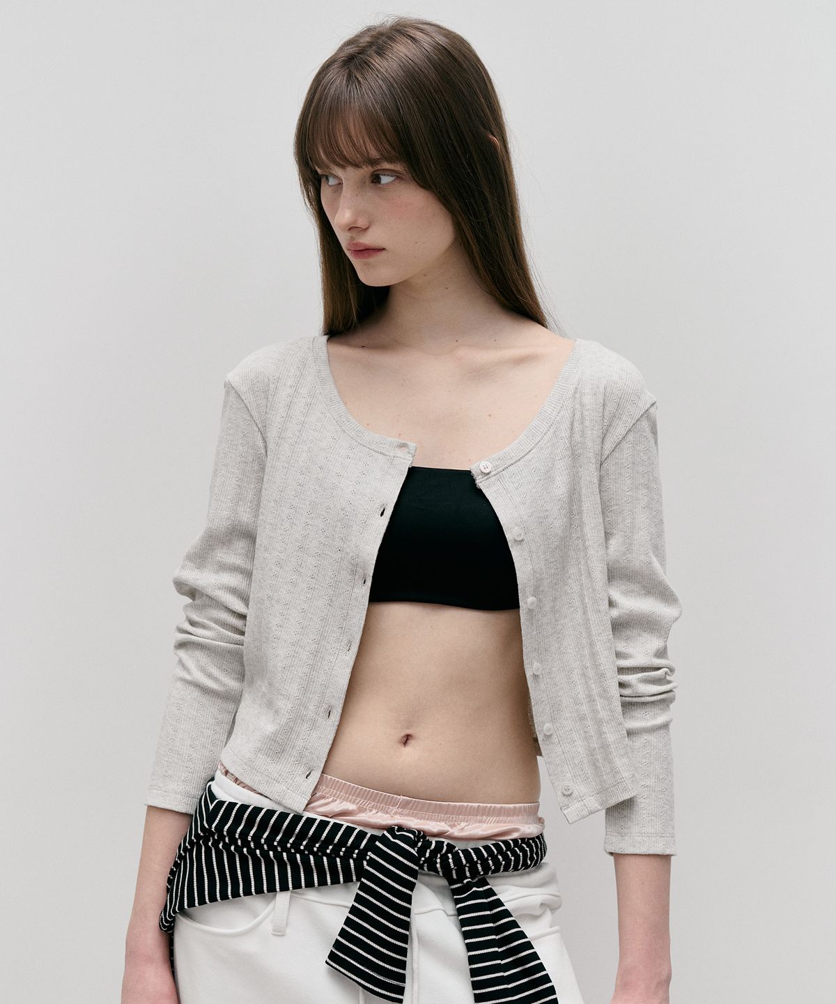로라로라(ROLAROLA) NUBASIC POINTELLE JERSEY CARDIGAN M/GRAY